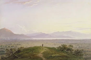 The Plains of Marathon, 1834 (grafit og wc med ridser ud på papir)